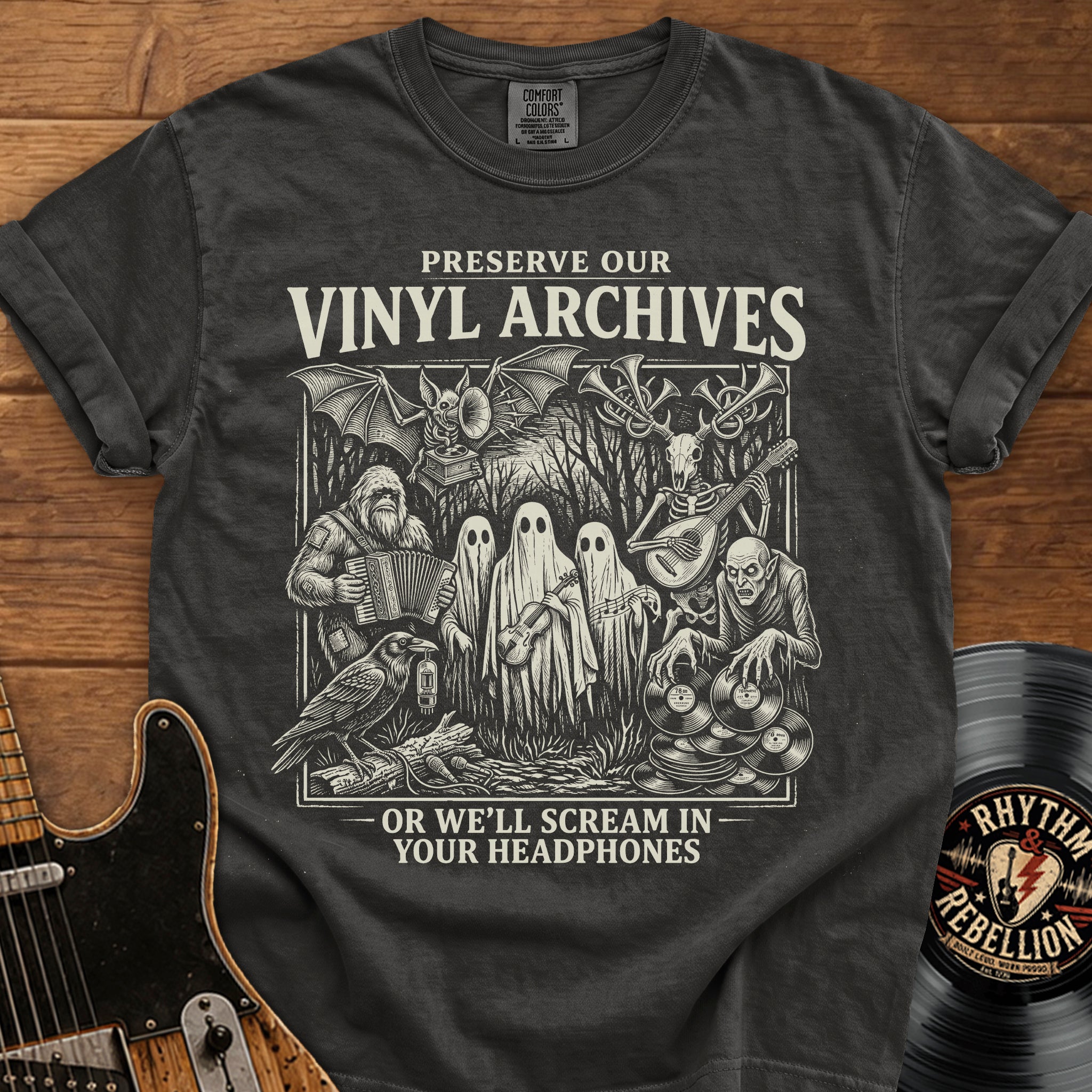 Preserve Our Vinyl Archives T-Shirt — Retro Ghosts & Records Music Lover Tee