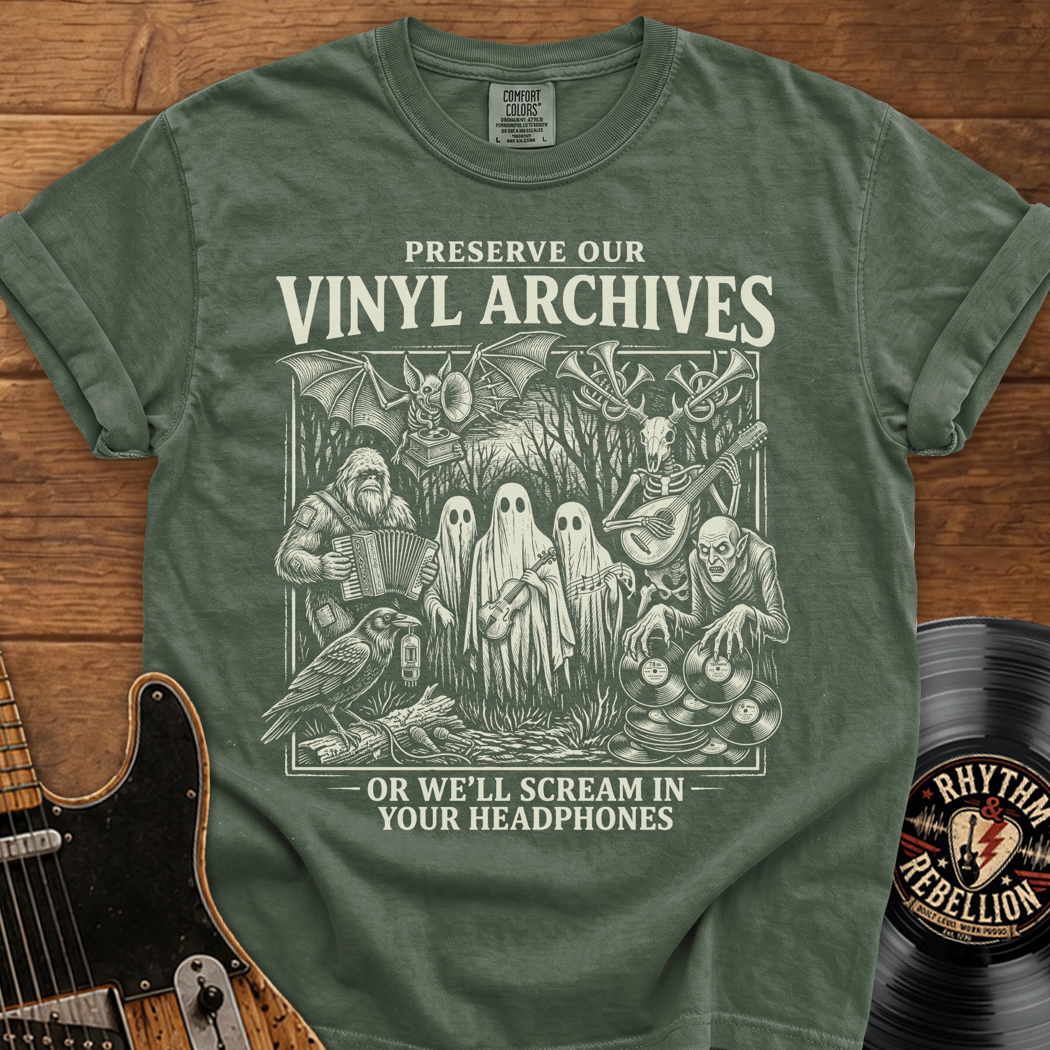 Preserve Our Vinyl Archives T-Shirt — Retro Ghosts & Records Music Lover Tee