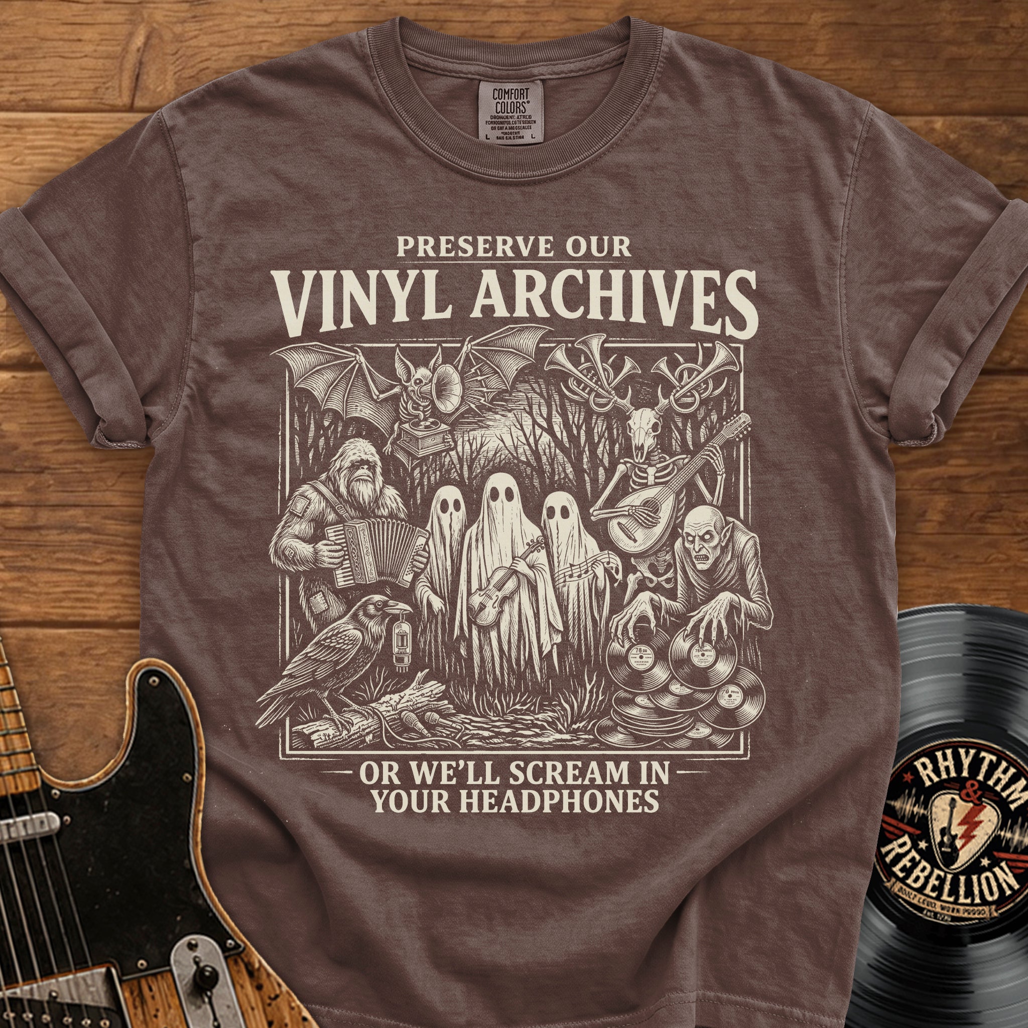 Preserve Our Vinyl Archives T-Shirt — Retro Ghosts & Records Music Lover Tee