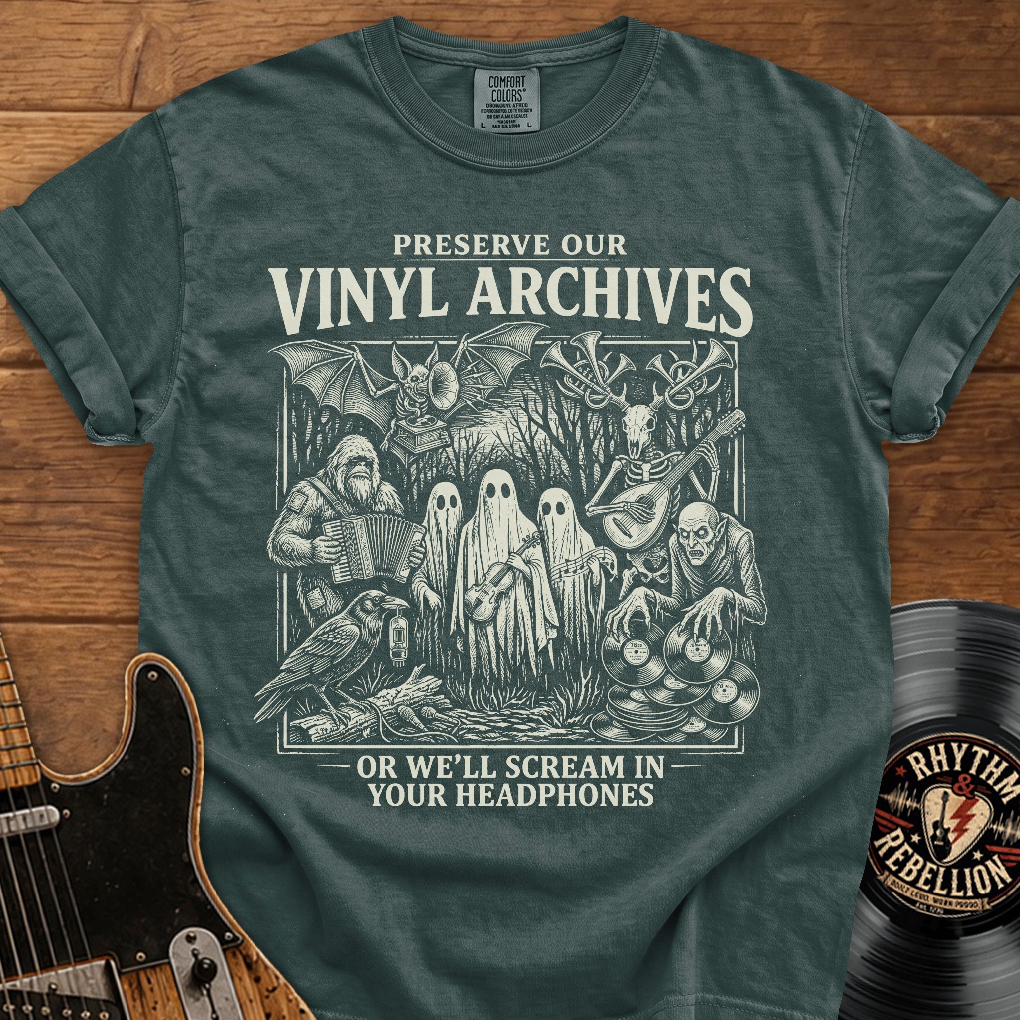 Preserve Our Vinyl Archives T-Shirt — Retro Ghosts & Records Music Lover Tee