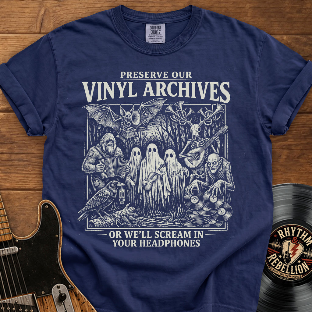 Preserve Our Vinyl Archives T-Shirt — Retro Ghosts & Records Music Lover Tee