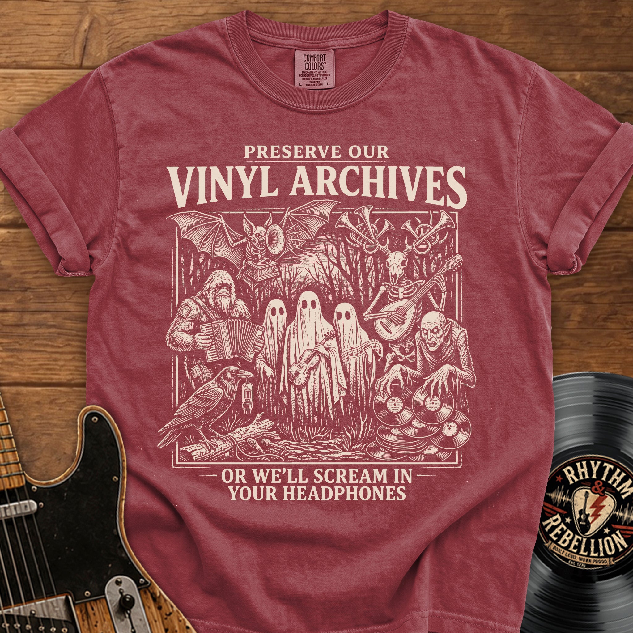Preserve Our Vinyl Archives T-Shirt — Retro Ghosts & Records Music Lover Tee