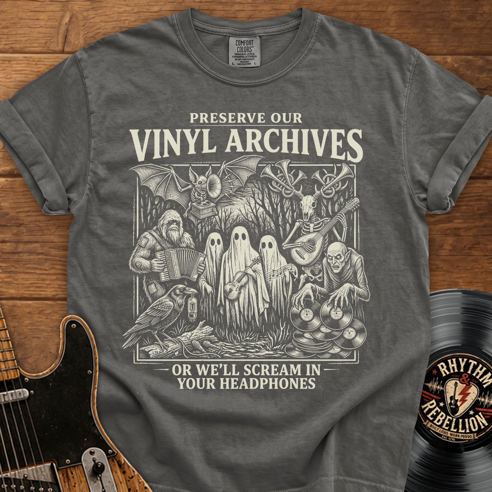 Preserve Our Vinyl Archives T-Shirt — Retro Ghosts & Records Music Lover Tee