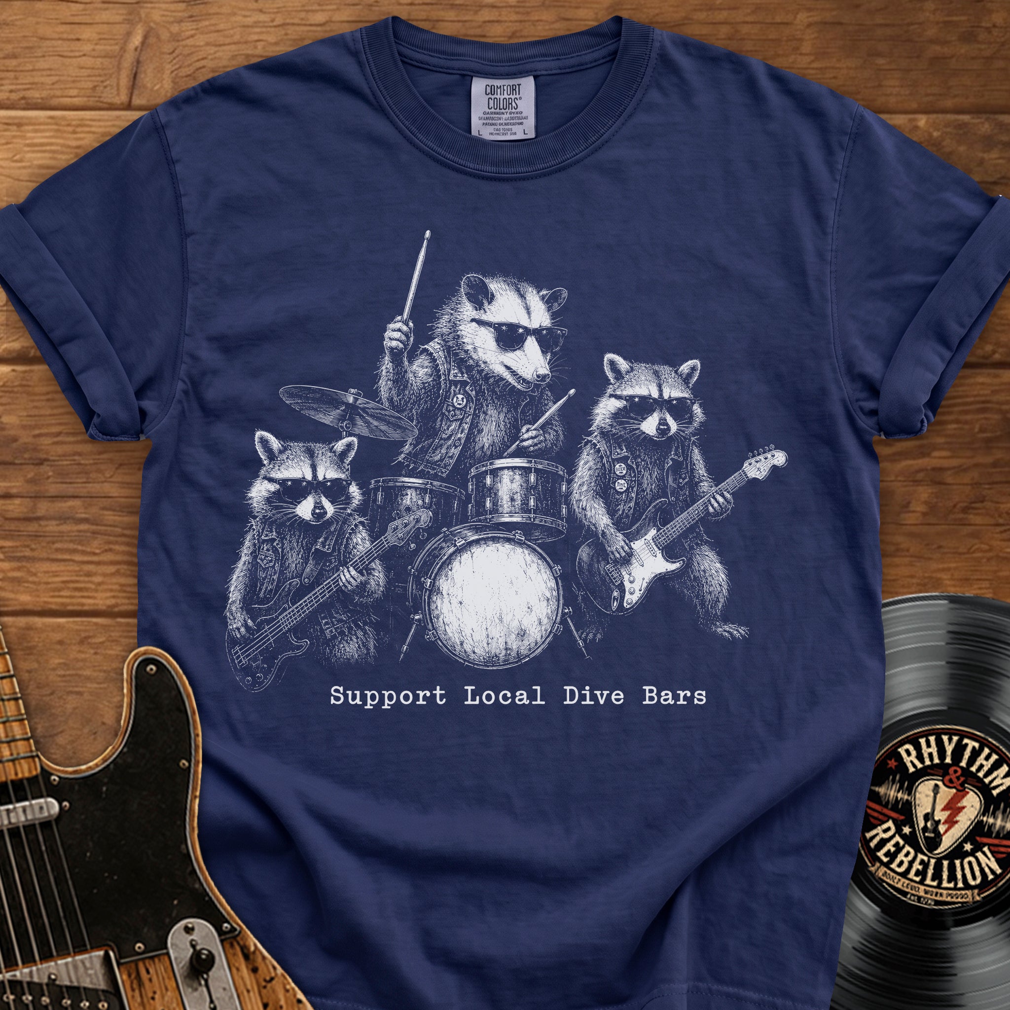 Support Local Dive Bars Raccoon Band T-Shirt