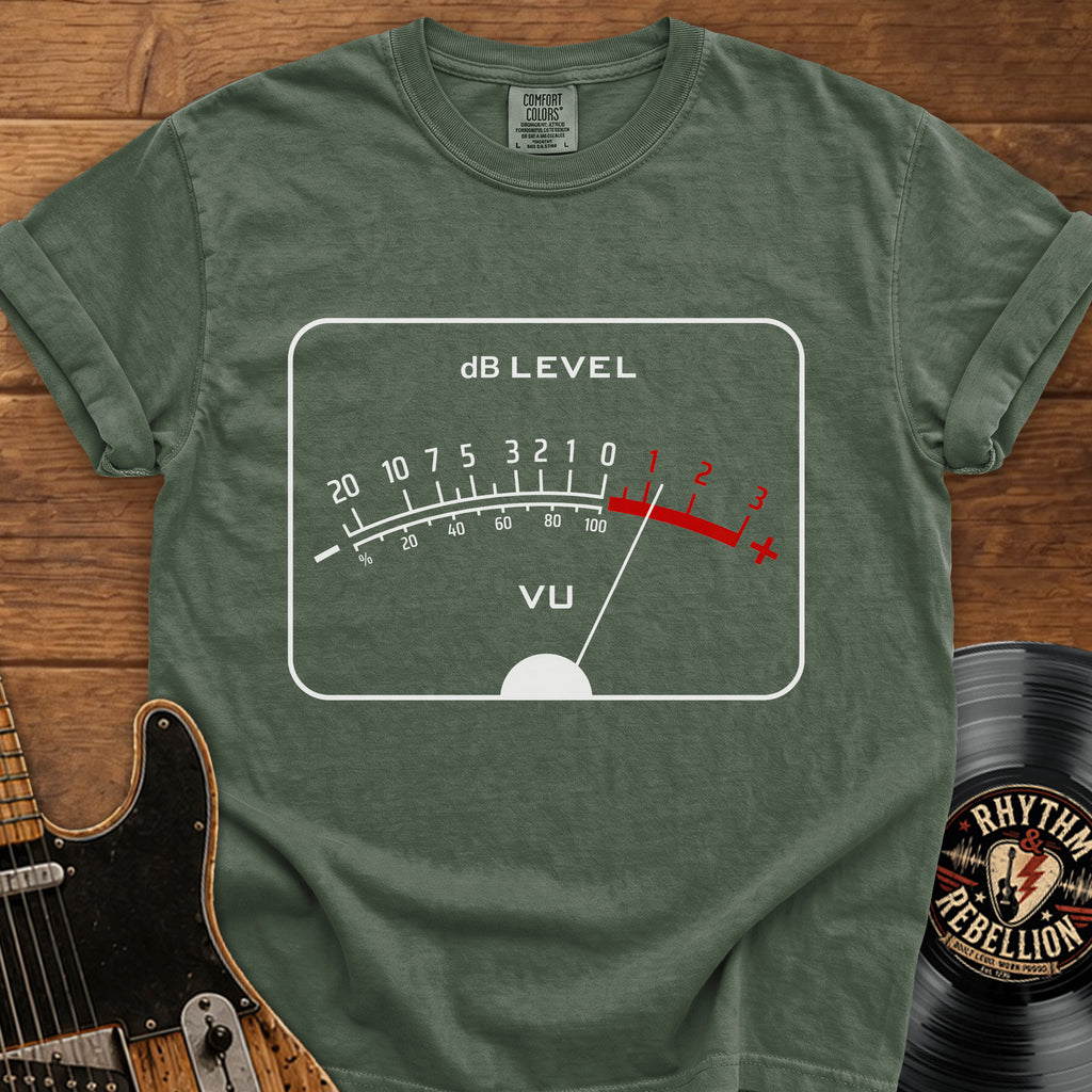 VU Meter T-Shirt — Retro Audio dB Level Tee