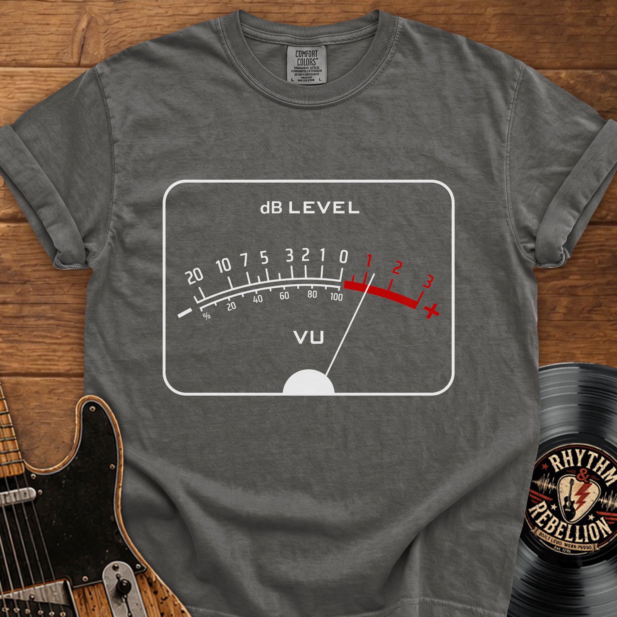 VU Meter T-Shirt — Retro Audio dB Level Tee