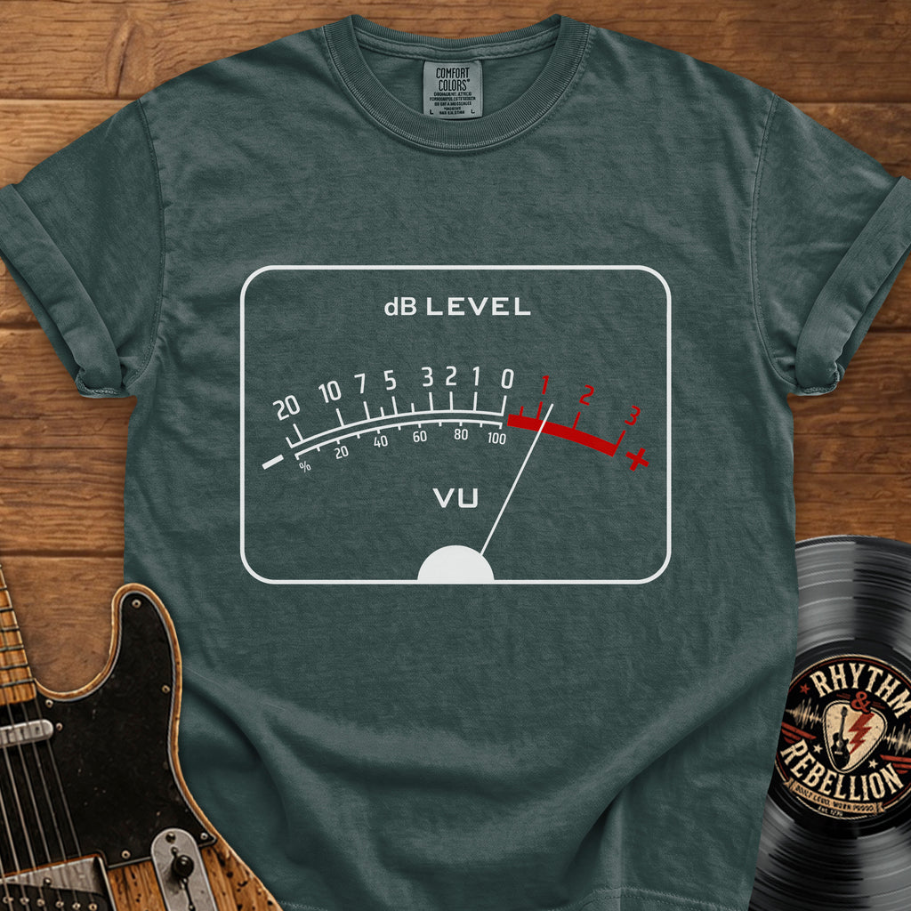 VU Meter T-Shirt — Retro Audio dB Level Tee