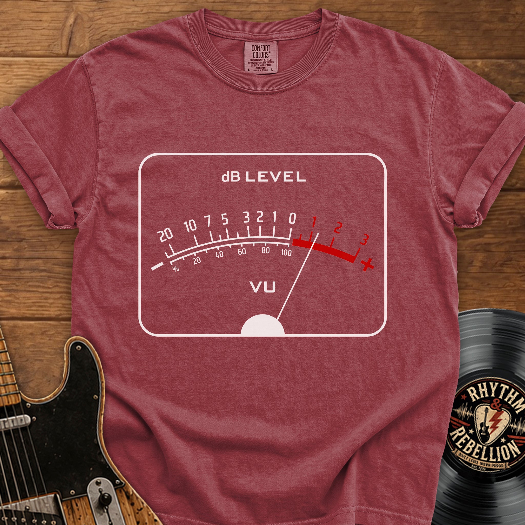 VU Meter T-Shirt — Retro Audio dB Level Tee