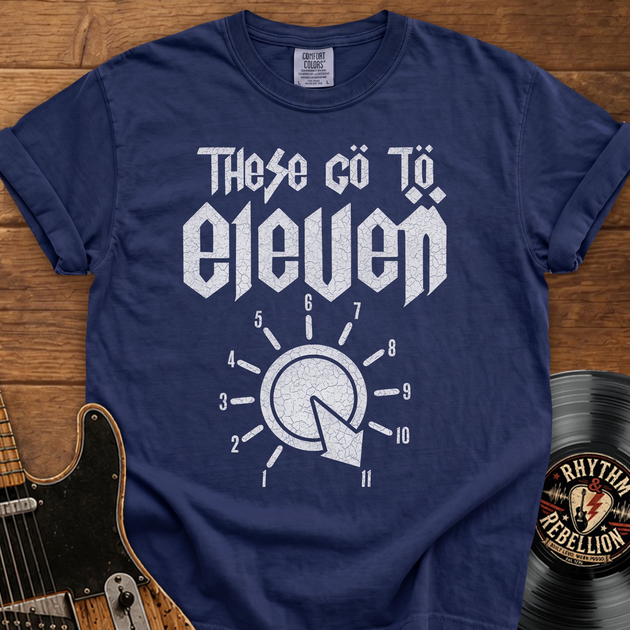 Vintage Rock T-Shirt — "These Go To Eleven" Amp Dial Graphic