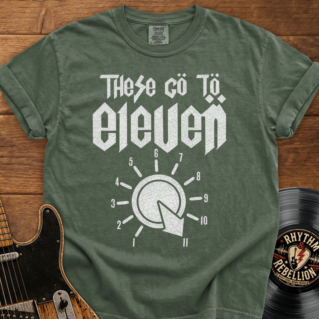 Vintage Rock T-Shirt — "These Go To Eleven" Amp Dial Graphic