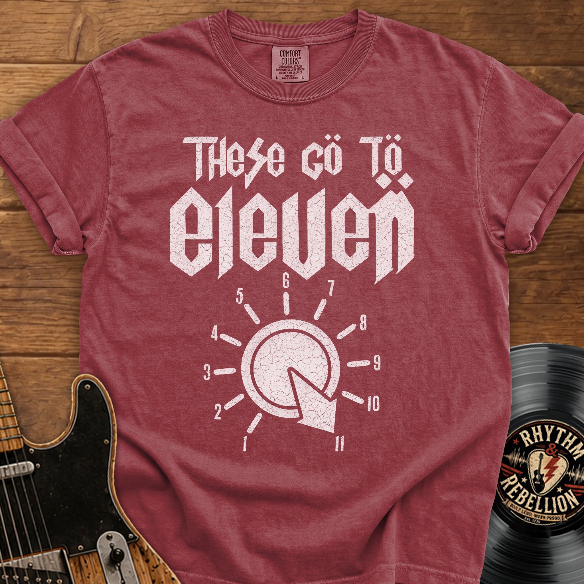 Vintage Rock T-Shirt — "These Go To Eleven" Amp Dial Graphic