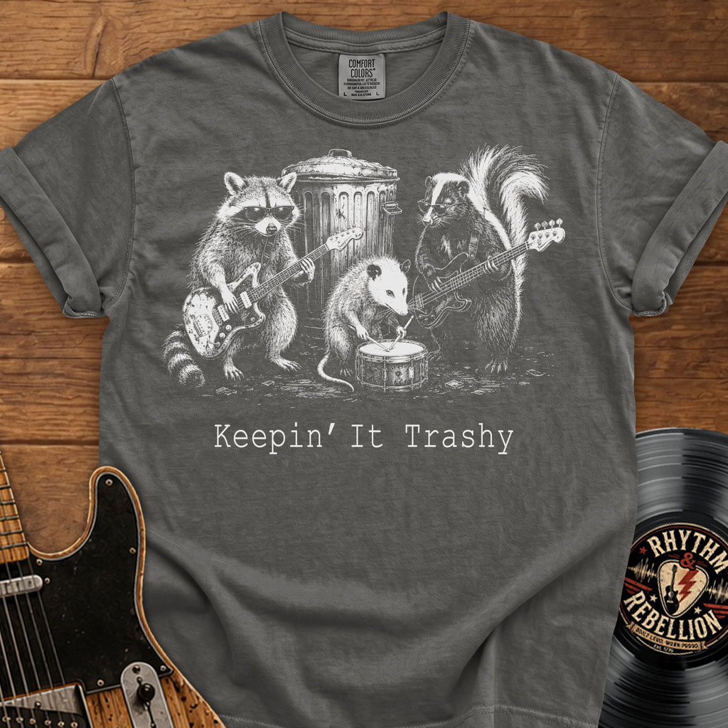 Keeping It Trashy T-Shirt — Raccoon & Skunk Band Graphic Tee