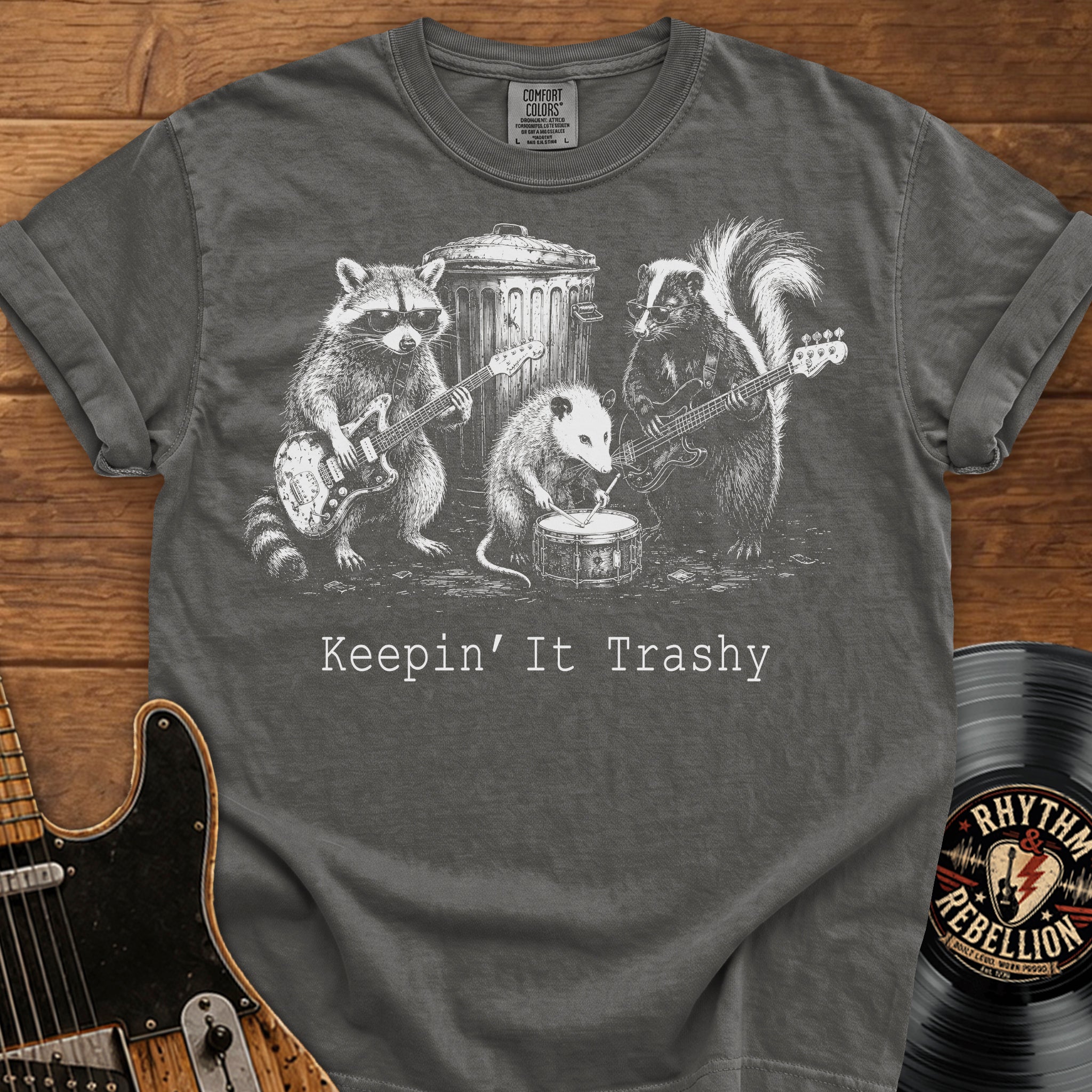 Keeping It Trashy T-Shirt — Raccoon & Skunk Band Graphic Tee