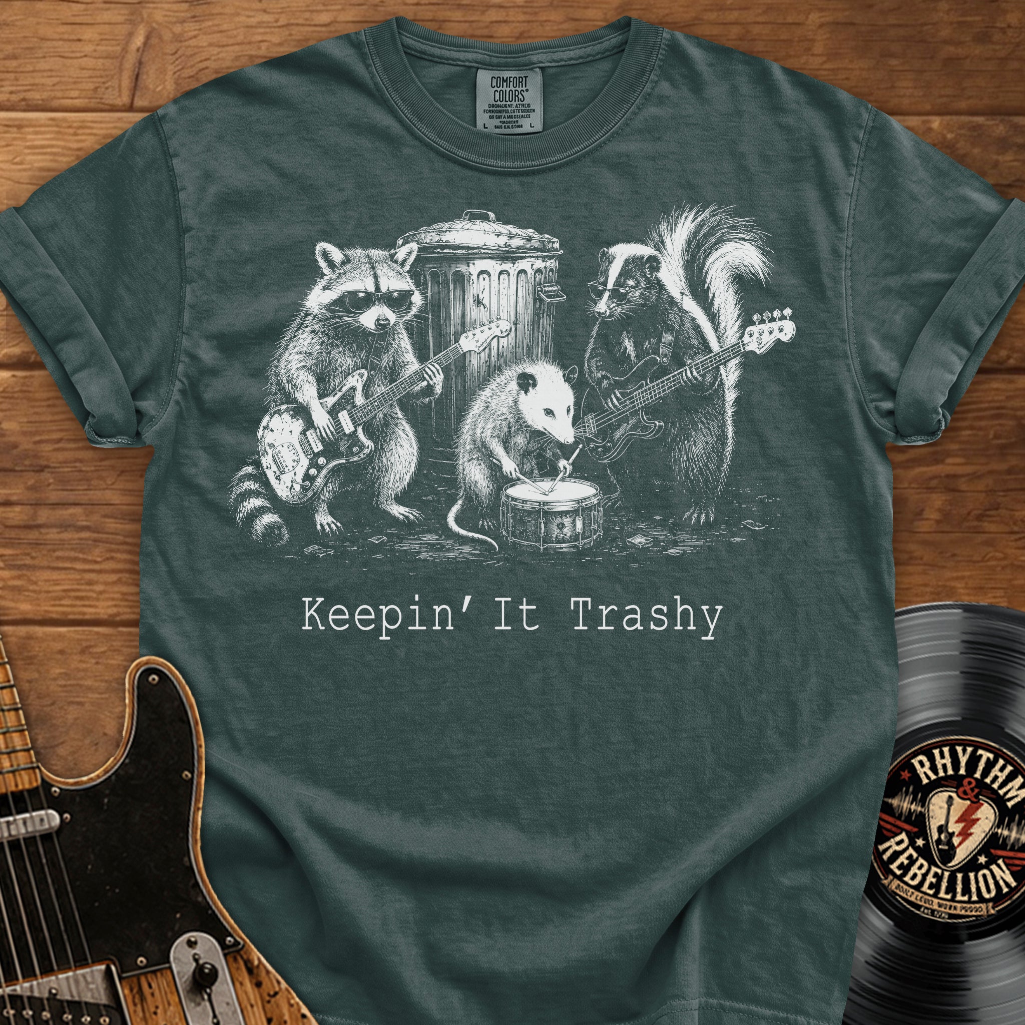 Keeping It Trashy T-Shirt — Raccoon & Skunk Band Graphic Tee
