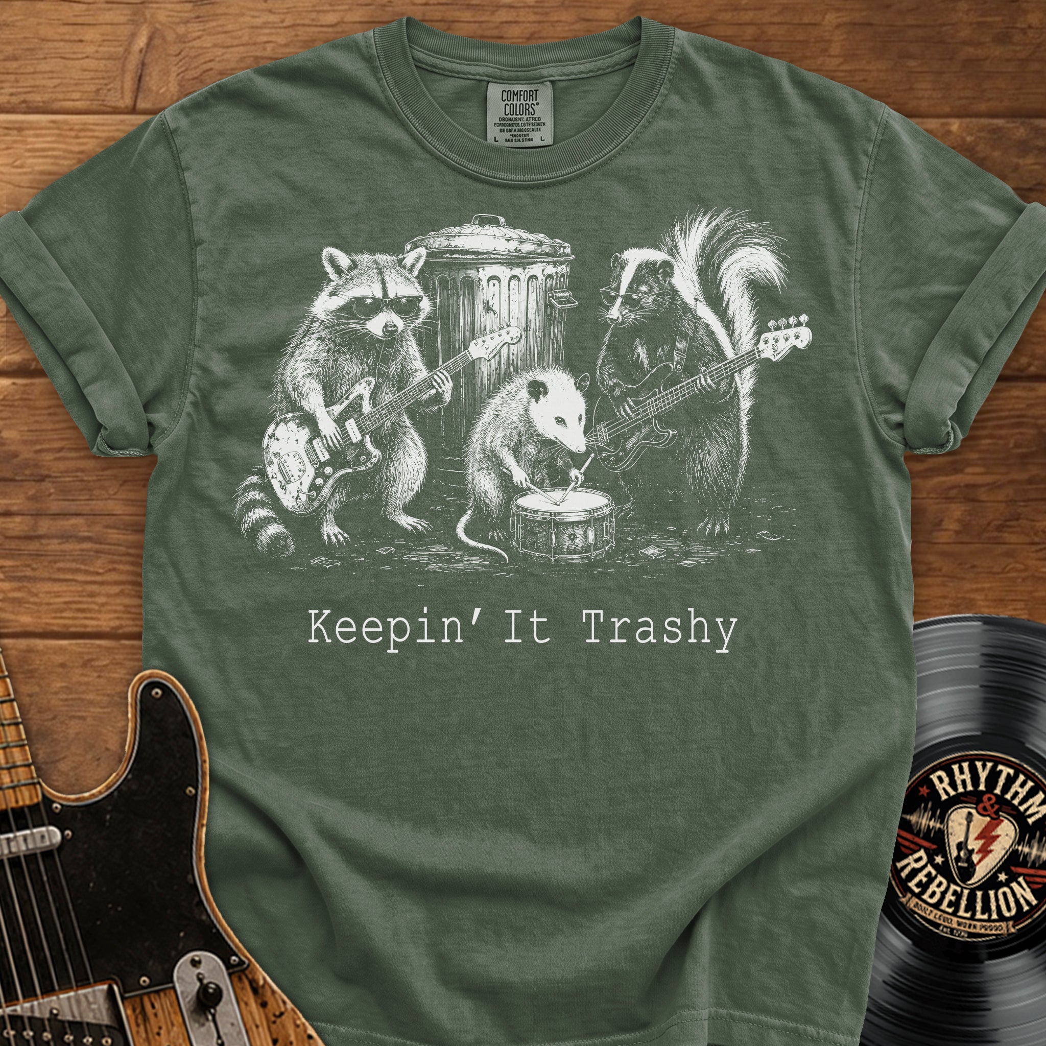 Keeping It Trashy T-Shirt — Raccoon & Skunk Band Graphic Tee