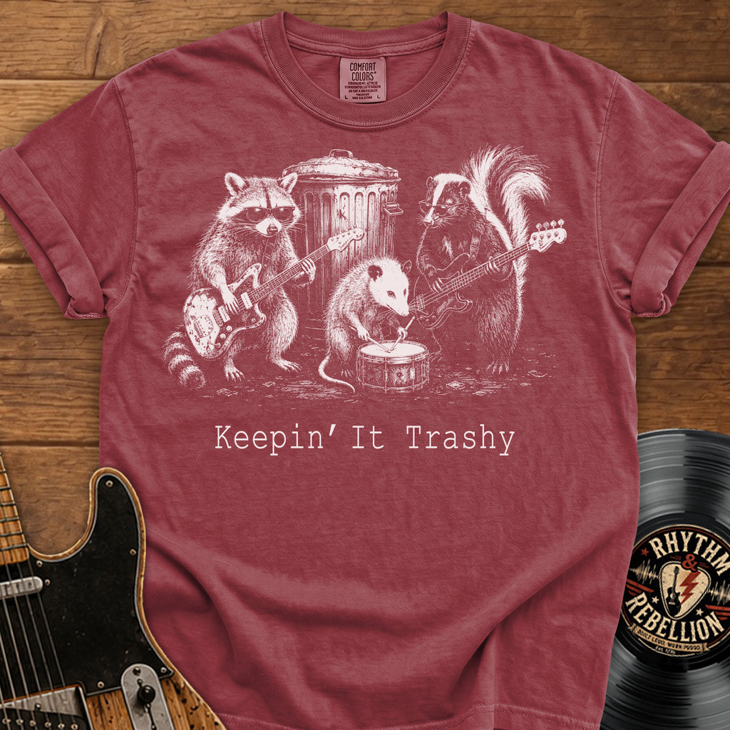 Keeping It Trashy T-Shirt — Raccoon & Skunk Band Graphic Tee