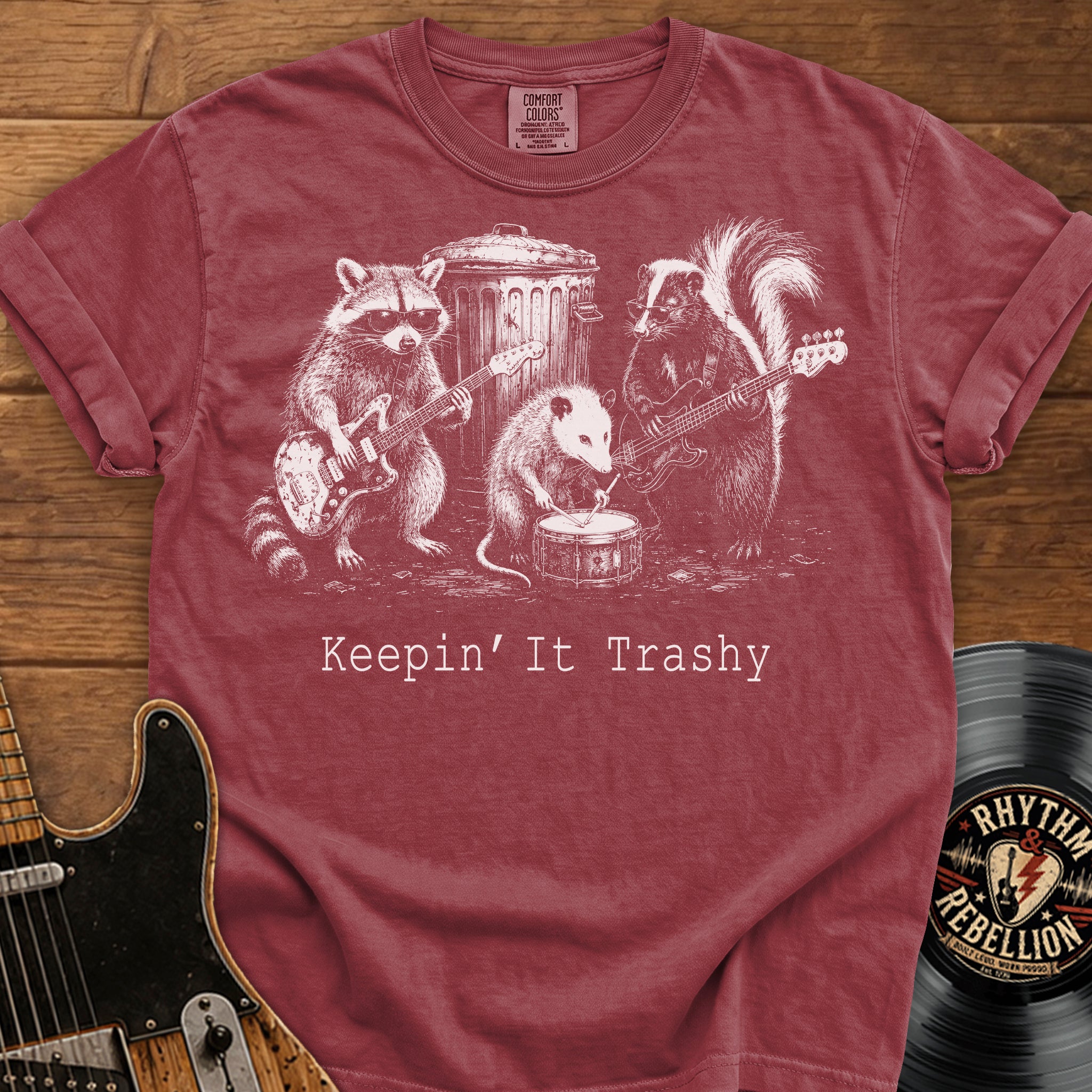 Keeping It Trashy T-Shirt — Raccoon & Skunk Band Graphic Tee