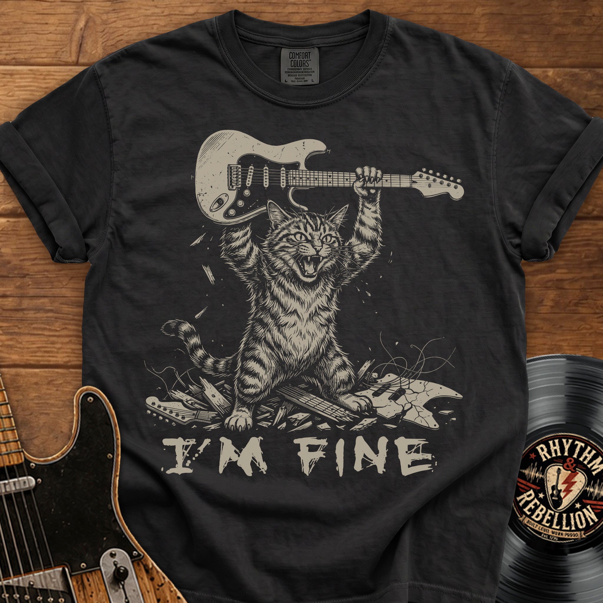 I’m Fine Cat Guitar T-Shirt