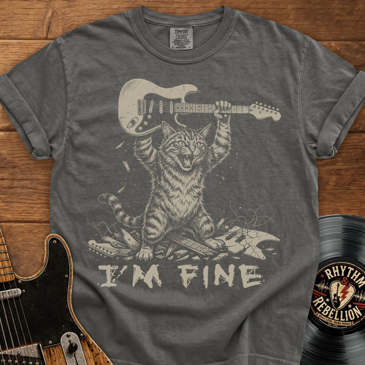 I’m Fine Cat Guitar T-Shirt