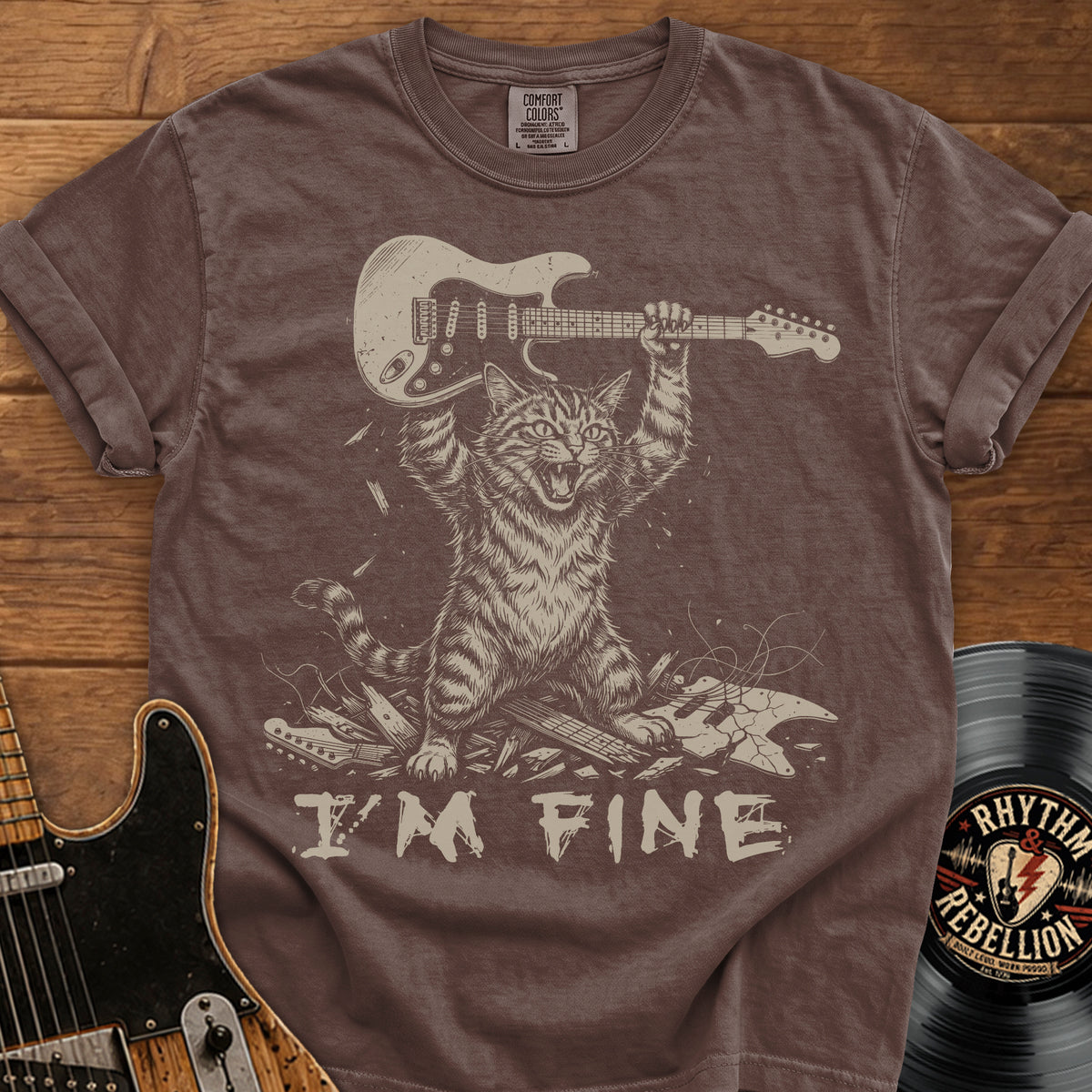 I’m Fine Cat Guitar T-Shirt