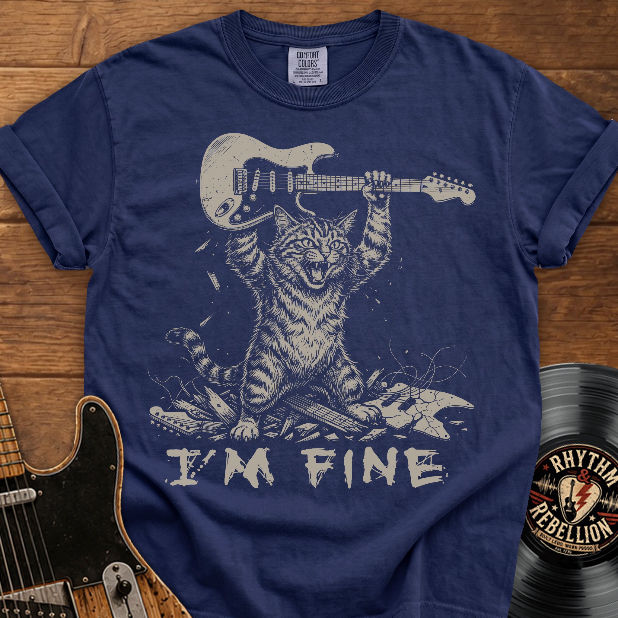 I’m Fine Cat Guitar T-Shirt