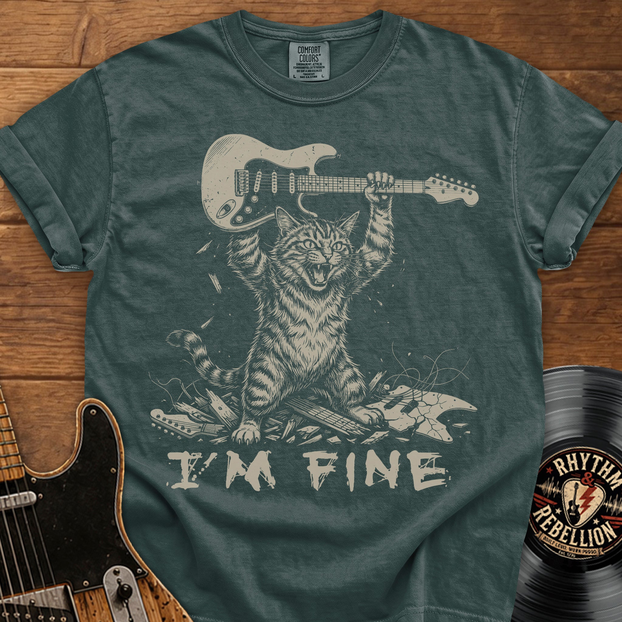 I’m Fine Cat Guitar T-Shirt