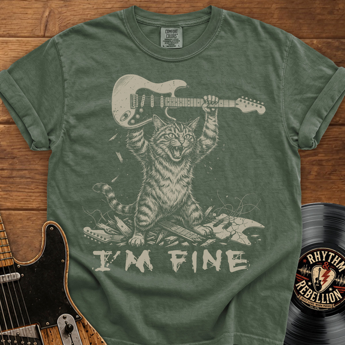 I’m Fine Cat Guitar T-Shirt