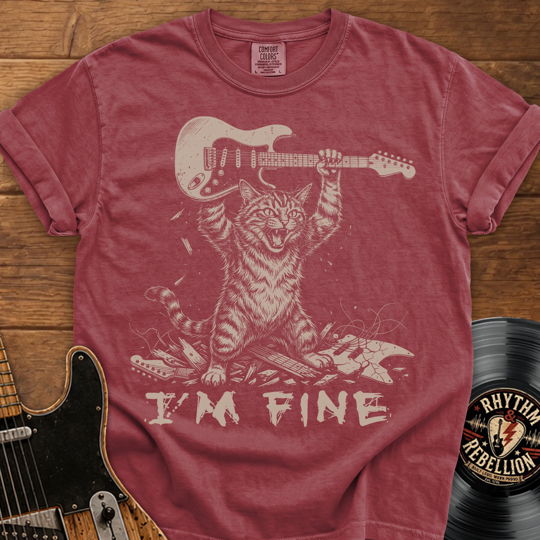 I’m Fine Cat Guitar T-Shirt