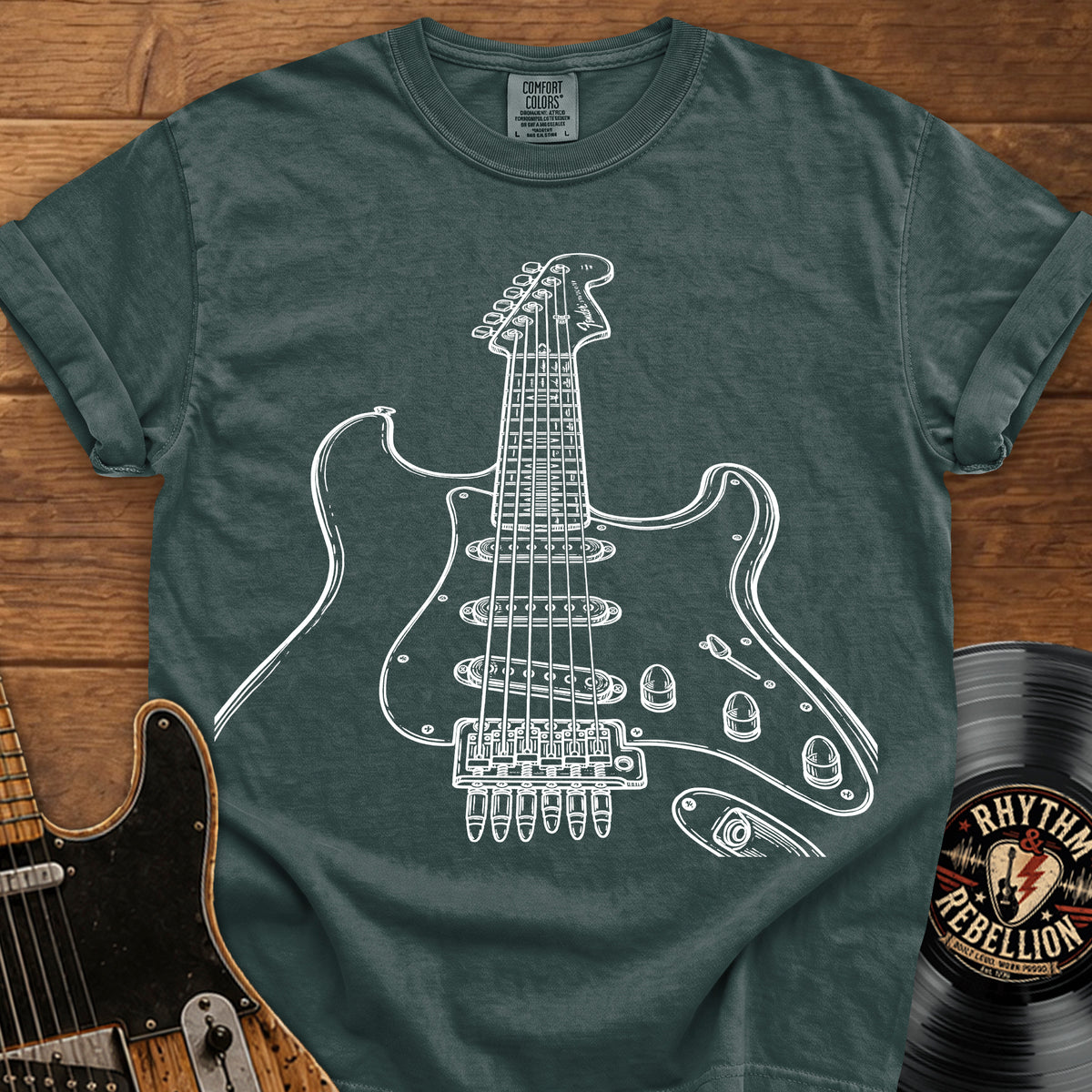 Strat Guitar Sketch T-Shirt — Vintage Musician Tee