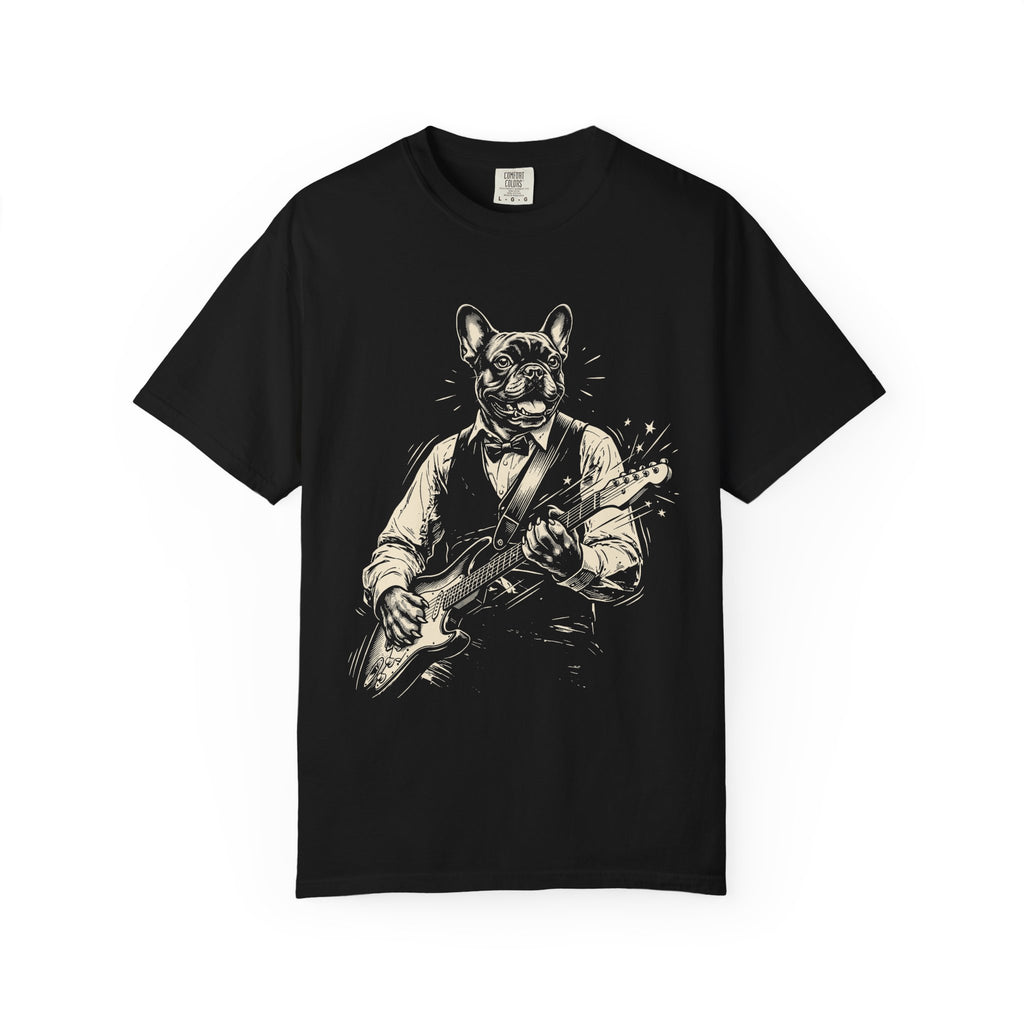 Guitar-Playing French Bulldog T-Shirt – Vintage Rock Music Tee