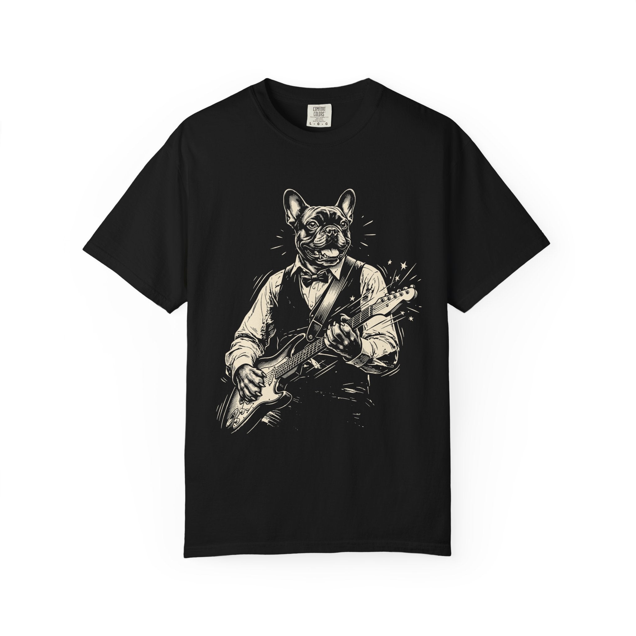 Guitar-Playing French Bulldog T-Shirt – Vintage Rock Music Tee