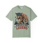 American Legend Bigfoot T-Shirt - Patriotic Sasquatch Tee with Flag