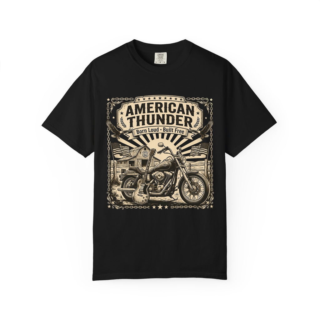 American Thunder Motorcycle T-Shirt — "Born Loud • Built Free" Vintage Biker Tee