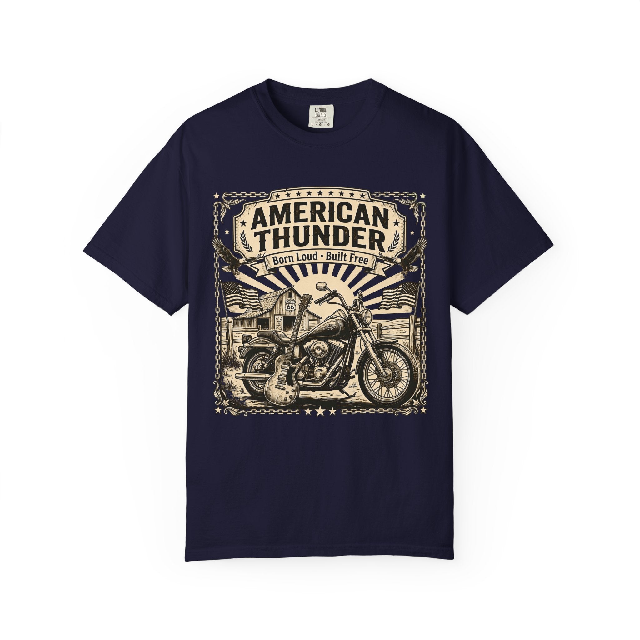 American Thunder Motorcycle T-Shirt — Born Loud, Built Free Vintage Biker Tee