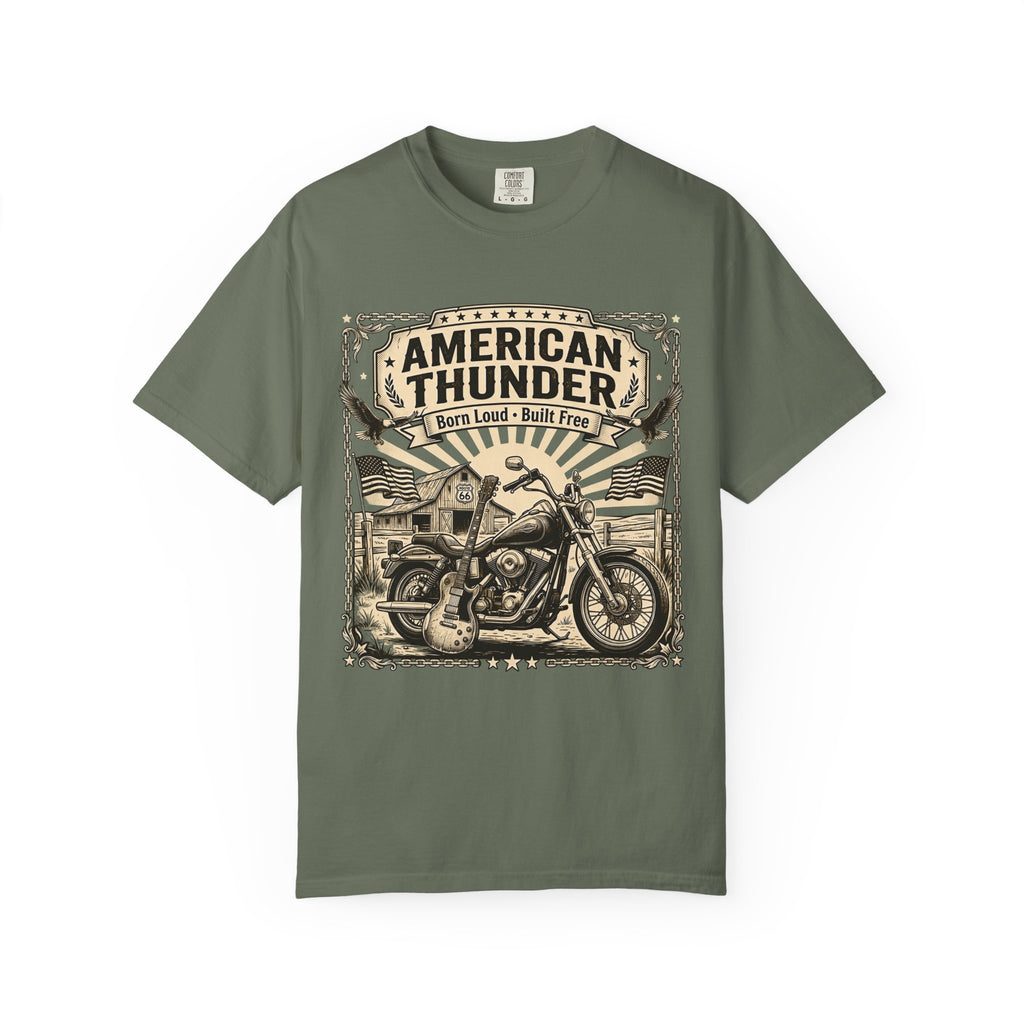 American Thunder Motorcycle T-Shirt — "Born Loud • Built Free" Vintage Biker Tee