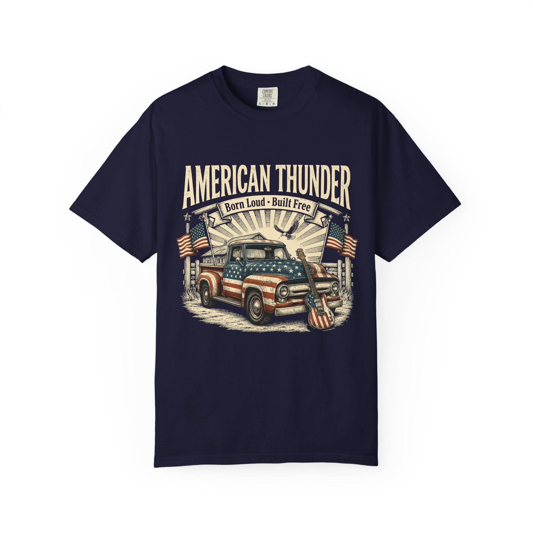 American Thunder Truck T-Shirt — Born Loud • Patriotic Vintage Pickup Tee