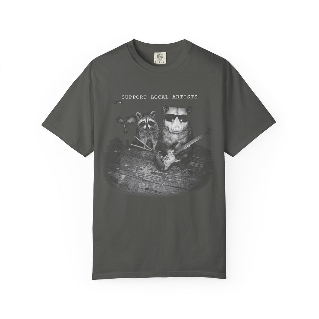 Support Local Artists T-Shirt — Vintage Raccoon & Cat Band Graphic Tee