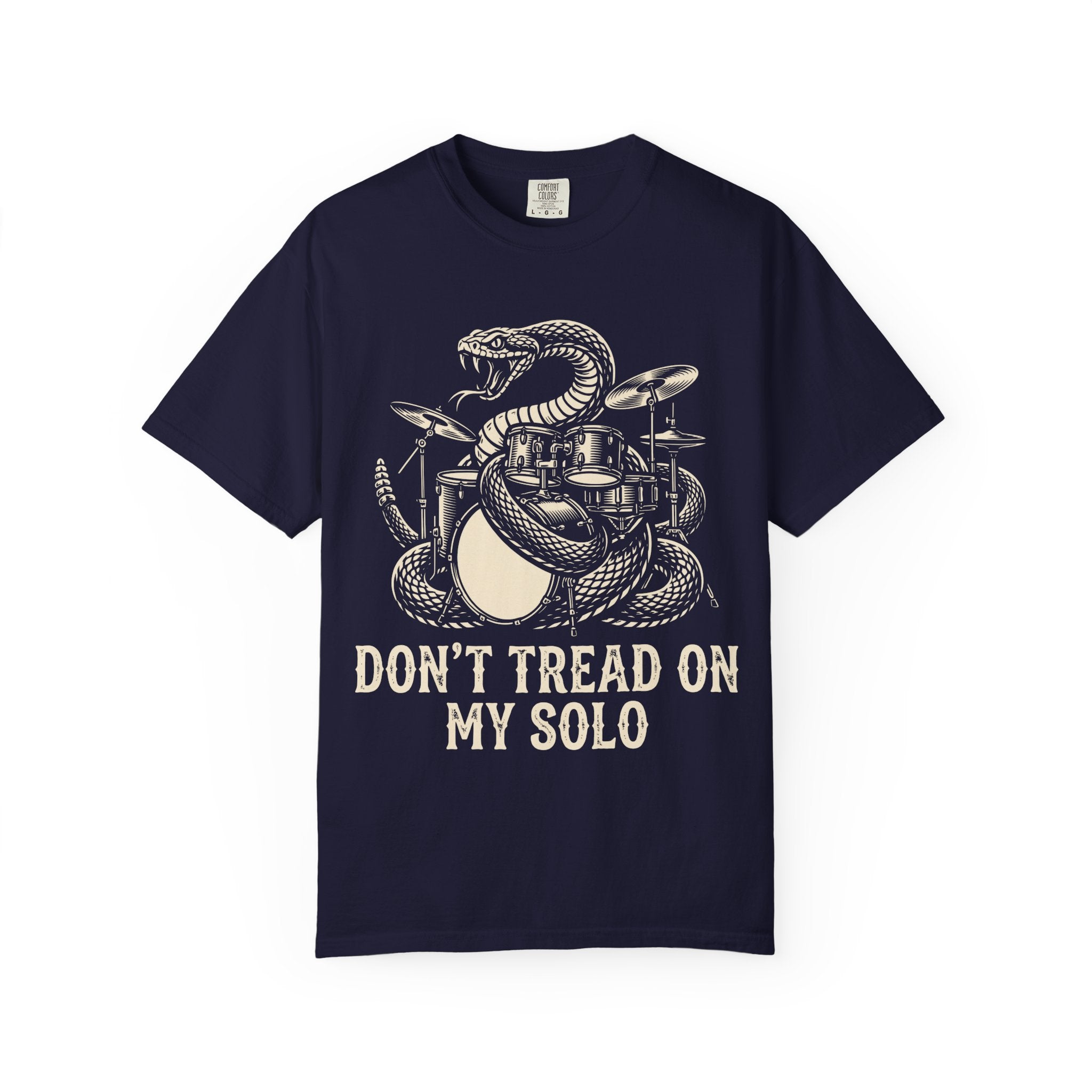Drummer T-Shirt — "Don't Tread On My Solo" Vintage Snake Drum Graphic