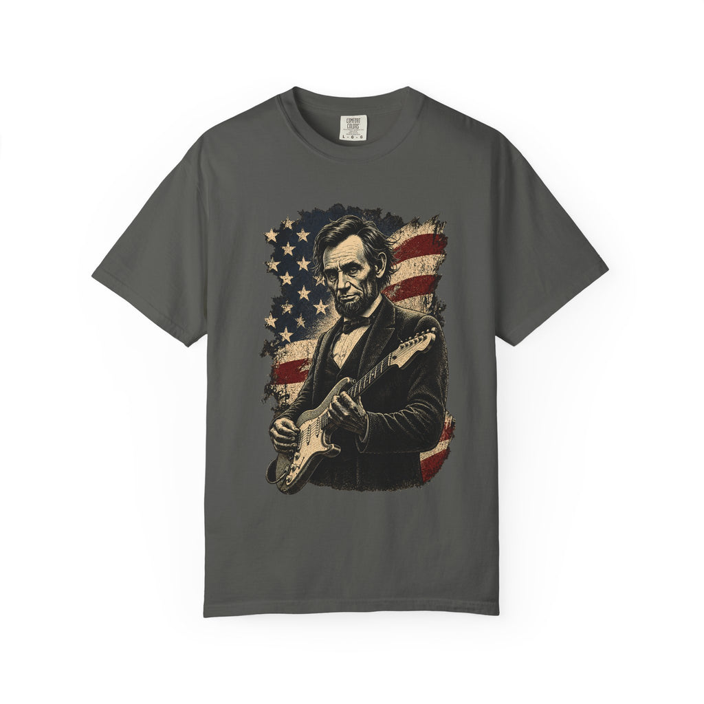 Abraham Lincoln Guitar Tee – Patriotic Americana Music T-Shirt - Rhythm and Rebellion Rock Tee