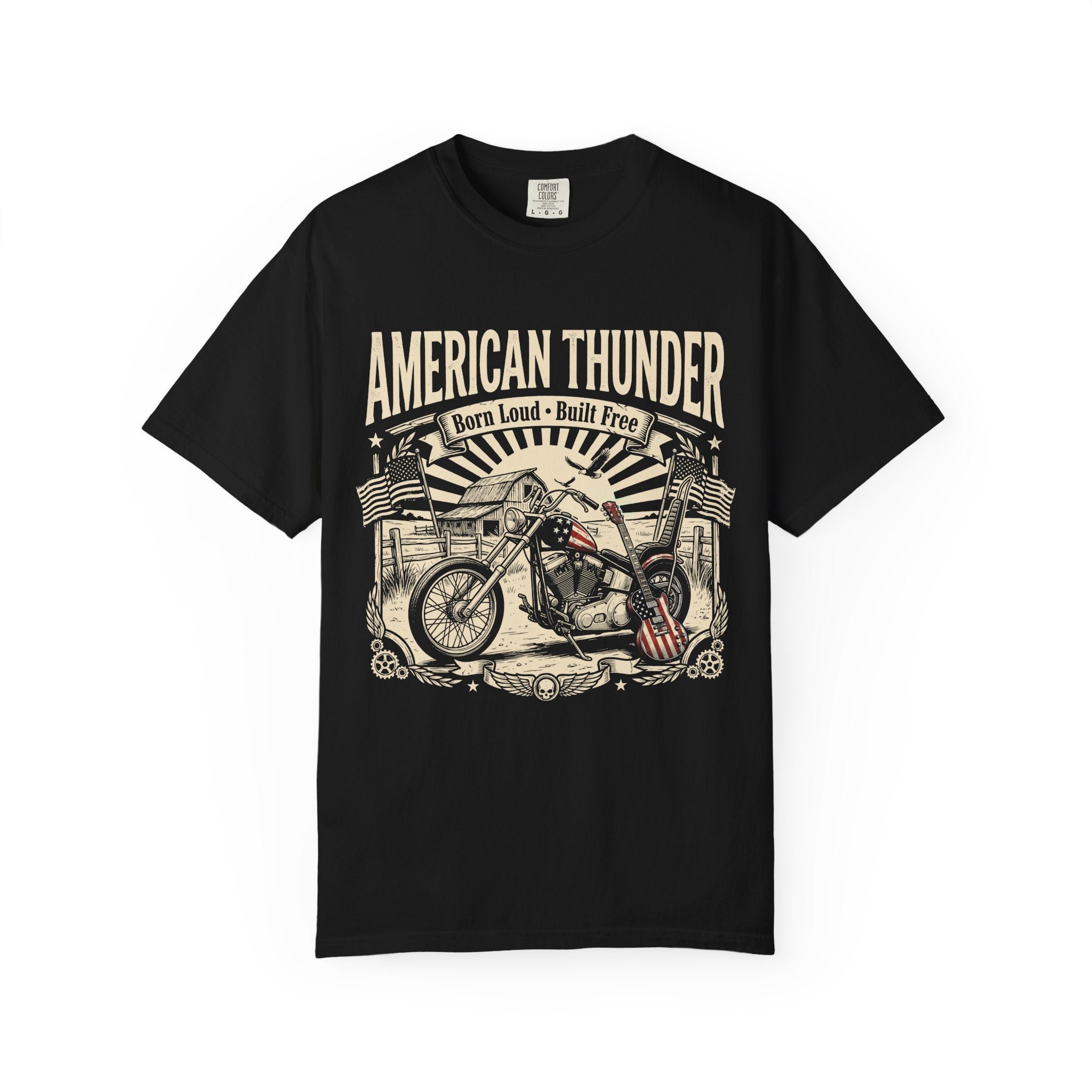American Thunder Motorcycle T-Shirt — Born Loud, Built Free Vintage Bike Tee