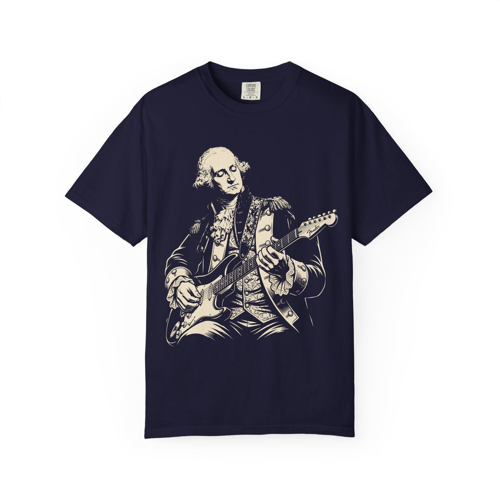 George Washington Playing Electric Guitar T-Shirt — Vintage Patriotic Rock Tee