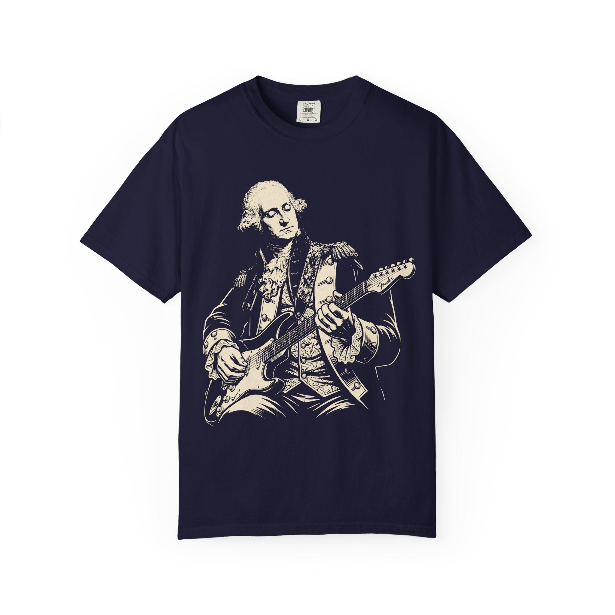 George Washington Playing Electric Guitar T-Shirt — Vintage Patriotic Rock Tee