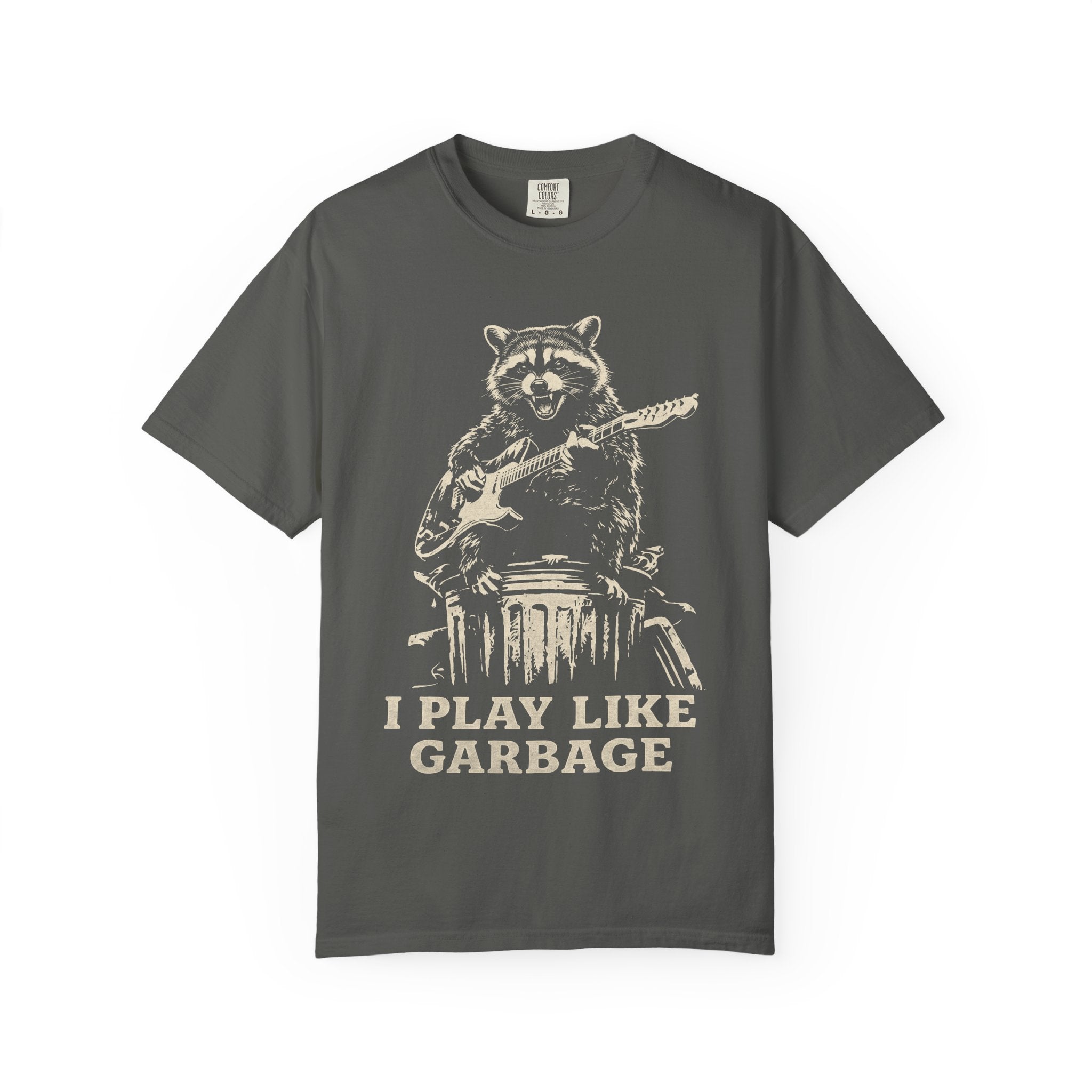I Play Like Garbage Raccoon Guitar T-Shirt — Funny Musician Tee