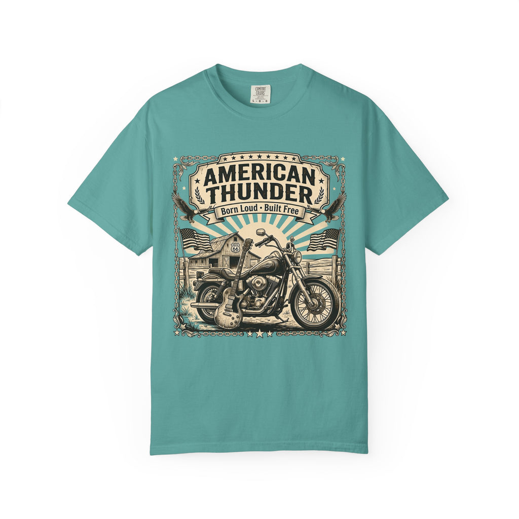 American Thunder Motorcycle T-Shirt — Born Loud, Built Free Vintage Biker Tee