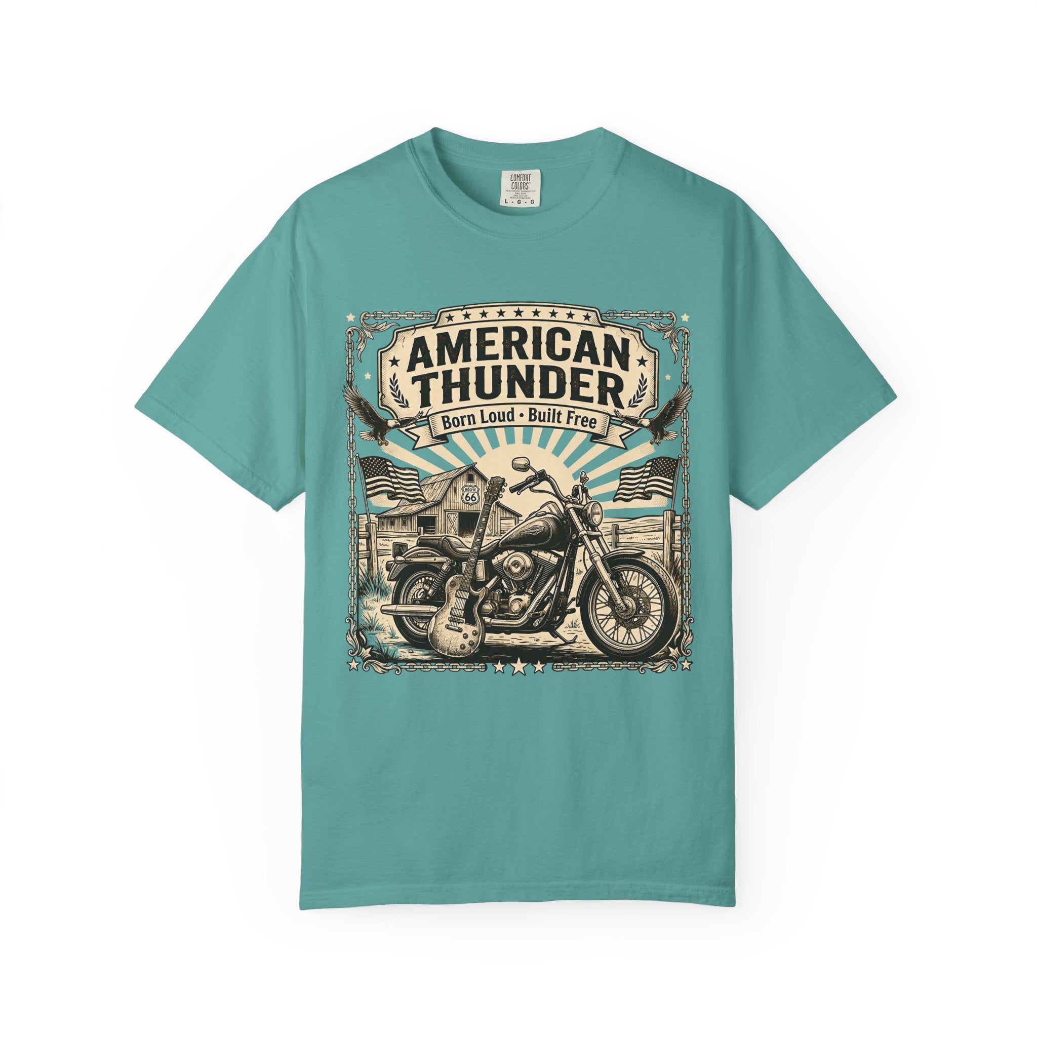 American Thunder Motorcycle T-Shirt — Born Loud, Built Free Vintage Biker Tee