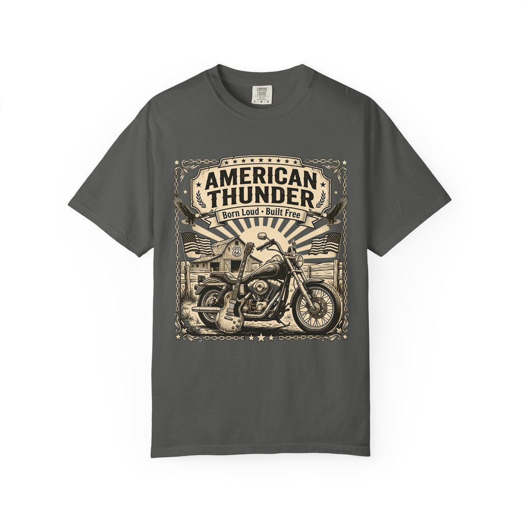 American Thunder Motorcycle T-Shirt — "Born Loud • Built Free" Vintage Biker Tee