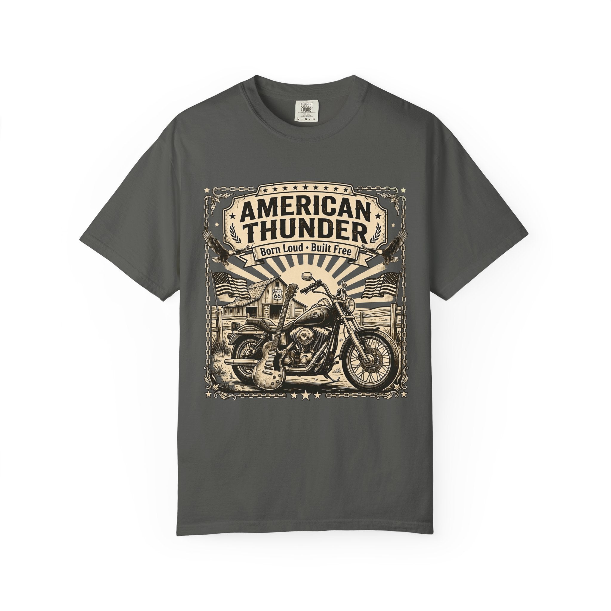 American Thunder Motorcycle T-Shirt — "Born Loud • Built Free" Vintage Biker Tee