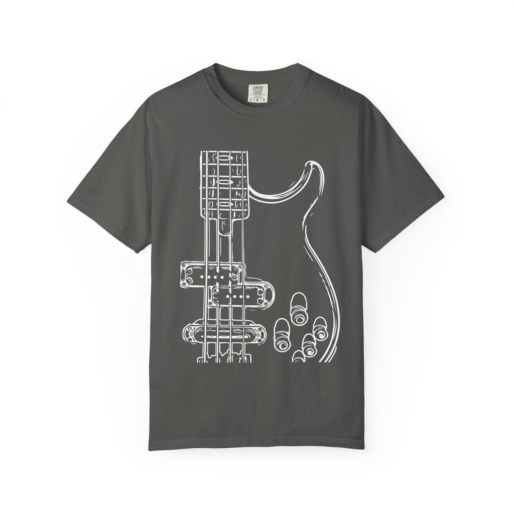 Electric Bass Sketch T-Shirt — Minimalist Guitar Outline Tee for Musicians & Fans