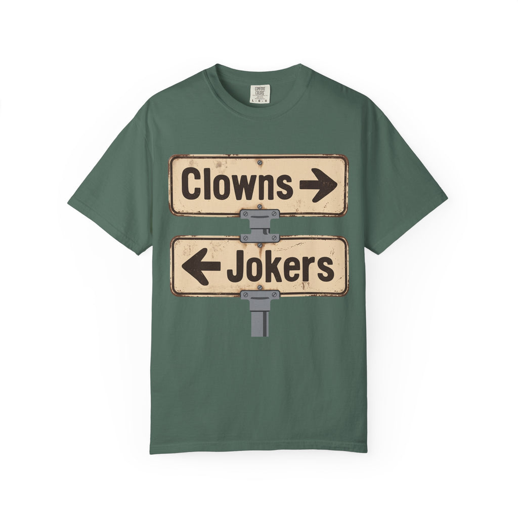 Clowns → Jokers ← Graphic T‑Shirt — Retro Road Sign Humor Tee