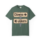 Clowns → Jokers ← Graphic T‑Shirt — Retro Road Sign Humor Tee